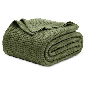 lot 44575 image: Gentlesoft 100% Cotton Blanket King Size for Bed - Breathable and Soft, Thick Cozy Waffle Weave Christmas Blanket Gift for Women, Olive Green, 104x90 inches - Retail $66