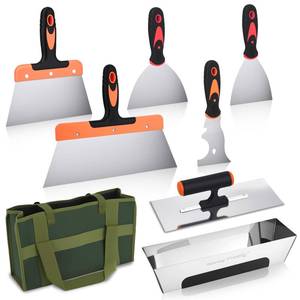 lot 44578 image: Drywall Knives Set, Paint Spatula with Bag and Plastic Handle, Rustproof Putty Spatula, Stainless Steel Putty Knife for Scraping Wallpaper and Drywall (8Pcs)