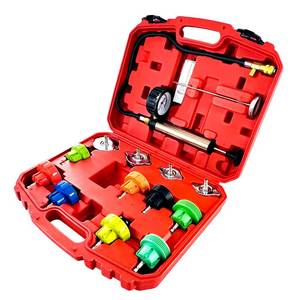 lot 44581 image: 14PCS Pressure Leak Tester Tool Kit, Radiator Pump Pressure Tester for Automotive Cooling System, Water Tank Leakage Detection Tool Set - Retail $34