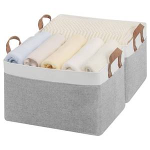 lot 44588 image: StorageWorks Storage Bins, Fabric Storage Bins for Shelves, Large Storage Baskets with Metal Frame, Closet Baskets and Bins with Handles, Gray and White, 2-Pack - Retail $25