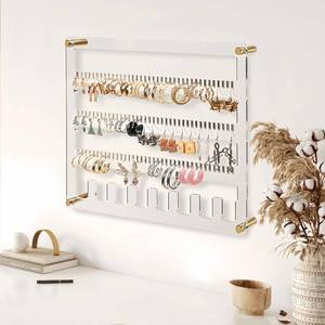 lot 44589 image: Earring Holder Organizer, 4 Layer Wall Mounted Ear Stud Display Storage, Acrylic Large Capacity Jewelry Organizer Earring Display and Storage for Studs, Dangling, Necklace - Retail $19