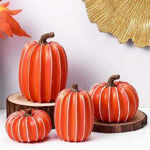 lot 5161 image: 4 Pcs Fall Pumpkin Decor for Table Decoration Orange Resin Pumpkins for Decorating Harvest Fake Pumpkins Figurines Tabletop Centerpieces for Thanksgiving Halloween Home Decor Indoor Outdoor