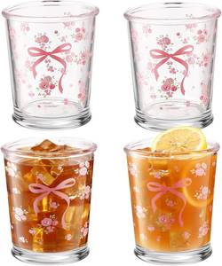 lot 5169 image: Maxdot 4 Pcs 8oz Coquette Bow Glass Cups Pink Bow Aesthetic Drinking Glasses Cute Coffee Mugs Wine Glasses Coquette Gifts for Women Girls Birthday Wedding Bridal Shower(Bow and Rose)