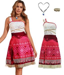 lot 5174 image: Tropical Island Princess Dress for Women Ocean Hawaiian Adventure Halloween Costume Skirt with Necklace Party Dress Up