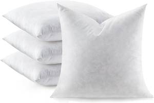 lot 5176 image: Feather Throw Pillow Inserts Set of 4, Soft Fluffy Square 18 x 18 Inches Decorative Pillow Insert, Feather and Down Euro Pillows for Bed, Couch and Cushion