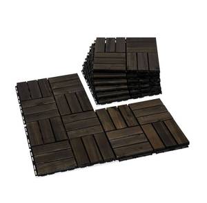 lot 5200 image: Acacia Wood Flooring Interlocking Deck Tiles for Patio Decor 9 Pcs 12 Slats VR Black - Waterproof Indoor & Outdoor Decor - Balcony Garden Decking Tile (12.2  12.2  0.7 inches)