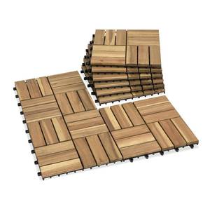 lot 5209 image: Acacia Wood Decking Tiles 9PCS - Easy Snap Interlocking Deck Tiles for Patio Poolside Balcony Decor - All Weather Waterproof Flooring for Indoor & Outdoor (Round Joints)