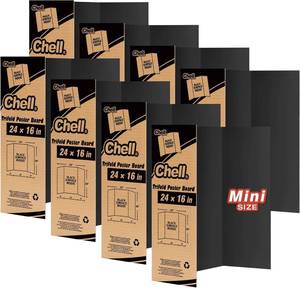 lot 5213 image: Chell Mini Size Trifold Poster Board, 16 x 24, Small Corrugated Project Boards, Black, 8 Pack