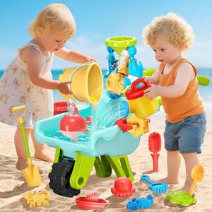 lot 5242 image: Beach Water Sand Toys for Kids - Beach Toy Trolley Car with Shovel Tool Kit, Beach Bucket & Animal Molds - Summer Outdoor Gift Sensory Sand Toys for Boys Girls Toddlers 3-5