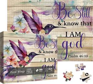 lot 5248 image: Religious Hummingbird Puzzles for Adults 1000 Pieces, Bird Flower Christian Bible Jesus Jigsaw Puzzle, Inspirational Scripture Catholic Floral Puzzle