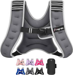 lot 5250 image: Fragraim Weighted Vest for Women Men - 8lb10lb12lb16lb22lb25lb30lb Weight Vest with Reflective Stripe, Detachable Phone Pouch, Ideal for Walking, Strength Training, Running, Workout, Cardio