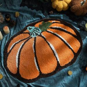 lot 5263 image: YRXRUS Halloween Pumpkin Bathroom Rugs, Ultra Soft Pumpkin Shaped Bath Mat, Machine Washable Orange Bath Rugs, Living Bedroom Kids for Halloween Room Decor Area Rugs, Large 21 x 30 Inch