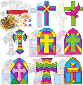 lot 5274 image: WorldBazaar Thanksgiving Cross Suncatchers Crafts for Kids 24 Sets Christmas Sunday School DIY Window Painting Art Kits Religous VBS Holy Week Classroom Family Activities Party Favors