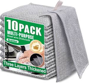 lot 5275 image: 10pcs Non Scratch Wire Dishcloth, Multipurpose Wire Dishwashing Rags, Reuseable 3Layer Steel Wool Cleaning Cloths, Miracle Metal Dish Cloth for Kitchen Furniture Office Cookers Sinks Stoves Dishes