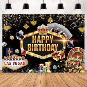 lot 13551 image: 5x3 ft Casino Happy Birthday Backdrop Las Vegas Casino Night Birthday Photography Background Dice Poker Birthday Party Banner Decorations Cake Table Photo Booth Props