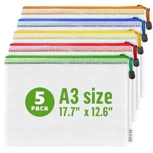 lot 13553 image: WAPAG 5 Pack A3 Mesh Zipper Pouch Bags for Organizing, Plastic Travel Zipper Bag, 17.5X13 Large Waterproof PVC Document Pouch for School Office Supplies, Craft, Puzzles & Board Games