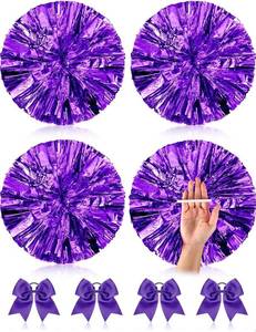 lot 13557 image: Jexine 8 Pcs Cheerleading Pom Poms with Large Cheerleader Hair Bows Metallic Cheer Metallic Cheer Supplies for Dance Team Spirit Sports Carnival Celebration