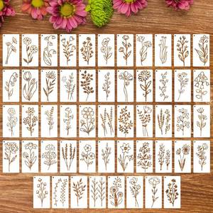 lot 13575 image: 52Pcs Flower Stencils for Painting, Reusable Floral Wall Stencil Plastic Wildflower Leaf Stencil Drawing Painting Stencils for Drawing On Wood Canvas DIY Crafts Decor