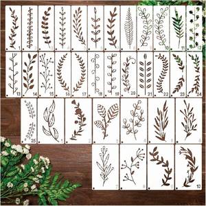 lot 13576 image: Boqon 35 Pack Leaf Stencils for Painting on Wood, Leaves Vine Stencil Spring Nature Template for DIY Craft Wall Fabric Rock Chalkboard Sign School Art Scrapbook Projects (Leaf) white clear