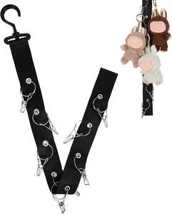 lot 13577 image: Plush Toy Display Strap with 8 Metal Clips, Hanging Wall Doll Organizer for 15-17cm Blind Box Dolls & Plush Animals Storage (Black)