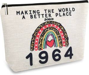 lot 13583 image: 61st Birthday Gifts for Women Her, 61st Birthday Decorations for Wife, Mom, Grandma, Friend, Sister, 1964 61 Year Old Gift Ideas Makeup Bags, Mothers Day, Christmas Cosmetic Travel Zipper Toiletry Bag