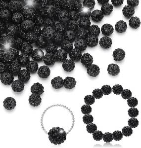 lot 13586 image: 200pcs Rhinestone Jewelry Beads, Shiny Round Crystal Clay Bead Fancy Eye-Catching Diamond Round Beads for Earring Bracelet Necklace Jewelry Making (Black)