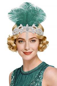 lot 13594 image: BABEYOND 1920s Headpiece Flapper Headband - Roaring 20s Crystal Showgirl Hair Band Great Gatsby Headband with Feather