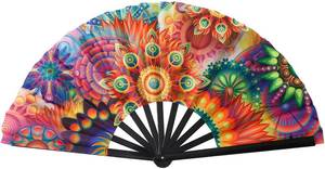 lot 13598 image: UV Glow Rave Hand Fan,Bamboo Folding Clack Hand Fan for Men Women,Festival Fan,Large Folding Hand Rave Fan for Festival (Blossoms)