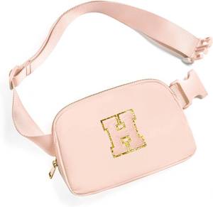 lot 13603 image: Gitus Gifts for 8 9 10 11 12 Year Old Girls Belt Bag Fanny Pack Crossbody Bags with Initial Letter Patch Cute Stuff Birthday Gifts for Teen Girls Women Personalized Trend Stuff (Coral Pink-H)