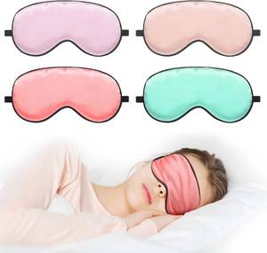 lot 13616 image: Sintege 3 Pcs Silk Eye Mask for Sleeping Kids Soft Eye Cover with Adjustable Strap Blindfold for Kids Boys Girls Christmas Travel Gift Nap Shade Blocking Light(Pink, Violet, Red)