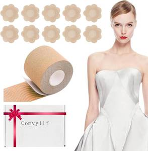 lot 13623 image: Lot Of 2 Breast Petals,Boob Tape with 5 Pairs Disposable Nipple Covers,Lifting Boobtape for Large Breasts Dress Sport Beige