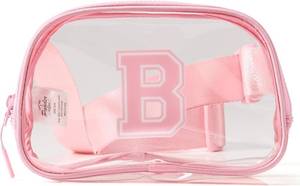 lot 13625 image: Pander Clear Small Belt Bag with Nylon Fabric Trim - Perfect for Game Day, Ballgame, Stadium Events Essentials - Light PinkB