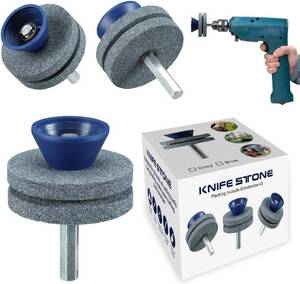 lot 13631 image: NEW Double Layer Corundum Lawn Mower Blade Sharpener, Universal Wear Lawnmower Blade Sharpener for Any Power DrillHand Drill, Double-Layer Grindstones Easy to Use and Not Easy Damage-(Gray)