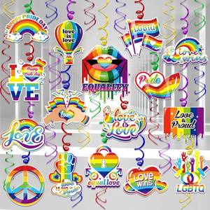 lot 13647 image: HOWAF 30 Pcs Gay Pride Decorations Hanging Swirls - Pride Month Party Supplies Foil Swirls, Love is Love LGBT Rainbow Pride Party Decoration Swirls, NO-DIY Gay Pride & LGBTQ Party Supplies