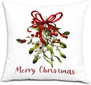lot 13663 image: Christmas Mistletoe Pillow Covers 18x18, Mistletoe Christmas Decor, Red Bow Merry Christmas Pillow Covers for Couch Bed, Christmas Pillow Covers Decorative, Christmas Living Room Bedroom Decor