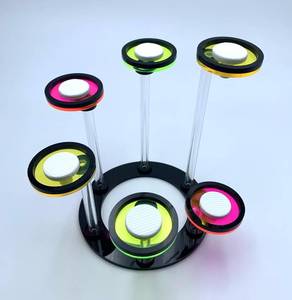 lot 13667 image: Black Round Big Frag Plugs for Corals with Fluorescent Acrylic and T-Shaped Bases - 4.72Inch Big Round Base (6 Units)