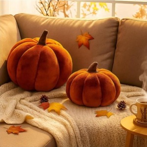 lot 13682 image: Yookeer 2 Pcs Fall Halloween Pumpkin Pillows, Velvet 3D Simulated Pumpkin Throw Pillow Soft Decorative Sofa Cushion for Thanksgiving Autumn Harvest Farmhouse Home Decor (Brown,711)