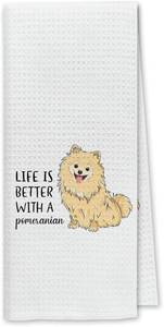 lot 13695 image: Dibor Life is Better with A Pomeranian Kitchen Towels Dish Towels Dishcloth,Cute Pomeranian Puppy Dog Absorbent Drying Cloth Hand Towels Tea Towels for Bathroom Kitchen,Dog Lovers Girls Women Gifts