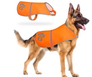 lot 13696 image: Reflective Dog Safety Vest - High Visibility with Reflective Strips, Adjustable Nylon for Night Walks, Hiking, Orange (Medium)