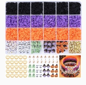 lot 13698 image: Megoogo Halloween Clay Beads Bracelet Making Kit, Polymer Heishi Flat Round Fall Clay Beads with Charms for Friendship Bracelets Making DIY Crafts