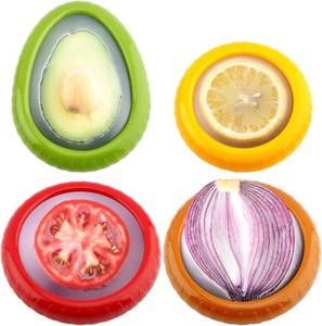 lot 13713 image: KAZETEC Avocado Saver and Tomato Holder -Reusable For Food Storage, Tomato Saver,and Lemon holder,Fresh Stretch Pods (Green,Red,Yellow,Brown)