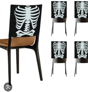 lot 13714 image: Slsxip Halloween Chair Covers, Skeleton and Spider Design Chair Back Decor for Party, Halloween Home Decorations, Set of 4