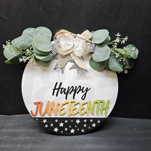 lot 13717 image: Happy Juneteenth Outdoor Decoration Freedom Day Wooden Door Hanger Round Hanging Sign
