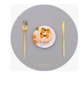 lot 13718 image: LQICAI Round Placemats Set of 6 Table Place Mats of 4 Washable Heat Resistant PVC Dining Mat for Spring Gray 6pcs