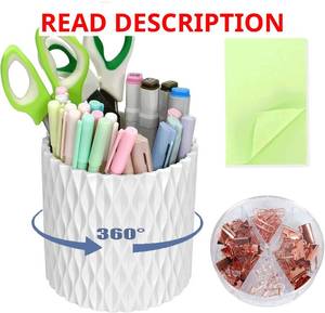 lot 13720 image: 3Pcs 360  Rotating Desk Organizers and Accessories with Pen Holder Sticky Note and Clips Set, Desktop Storage Stationery Supplies Organizer, Cute Pencil Cup for Office, School, Dorm Room