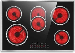 lot 131160 image: Retails for $201 30 Inch Electric Cooktop, 5 Burner Electric Stove Top Touch Control, 8400W Built-in Ceramic Stovetop Burner 30 with Expandable Zone, Child Lock, Timer, Overheat Alert, 220-240v Hardwired