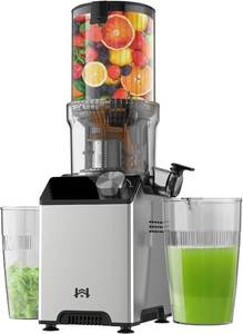 lot 401171 image: Retails for $300 Cold Press Juicer, Wide Feed Chute Juicer Machines, Stainless Steel Slow Masticating Juicers Easy to Clean, Vegetables & Fruits Juice Extractor, High Juice Yield, Gray Knob