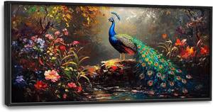 lot 431152 image: Retails for $150 Peacock Picture Wall Art for Living Room, Large Blue Peacock Canvas Wall Decor, Nature Pictures Framed Painting, Modern Artwork for Bedroom Office Home Decor 60L 30W