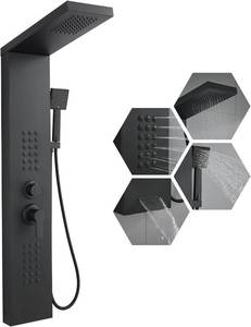 lot 431160 image: Retails for $138 Shower Panel Tower System with Rainfall Shower Head, Powerful Body Jets, Matte Black Shower Tower with Handheld Shower and Tub Spout, Stainless Steel Shower Column High Pressure