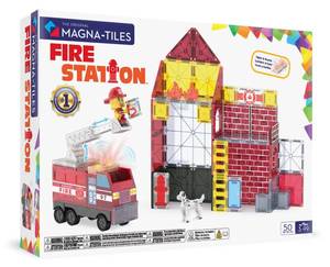 lot 1540 image: Magna-Tiles Fire Station 50-Piece Magnetic Construction Set, The Original Magnetic Building Brand
